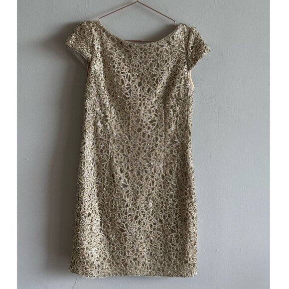 Adrianna Papell Women Short Sleeve Sequin Glitters Cocktail Dress Gold Size M - Picture 1 of 10